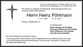 Traueranzeige von Heinz Pöhlmann von Frankenpost