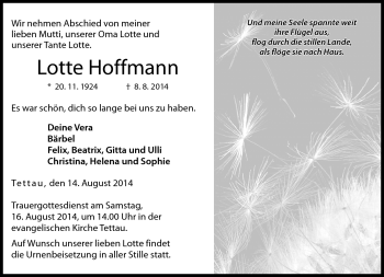 Traueranzeige von Lotte Hoffmann von Neue Presse Coburg