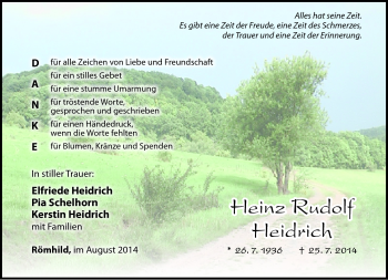 Traueranzeige von Heinz Rudolf Heidrich von Südthüringer Presse