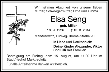 Traueranzeige von Elsa Seng von Frankenpost