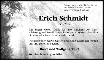 Traueranzeige von Erich Schmidt von Südthüringer Presse