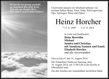 Traueranzeige von Heinz Horcher von Neue Presse Coburg