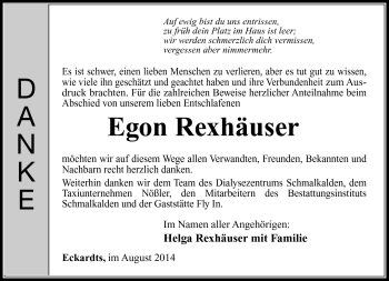 Traueranzeige von Egon Rexhäuser von Südthüringer Presse