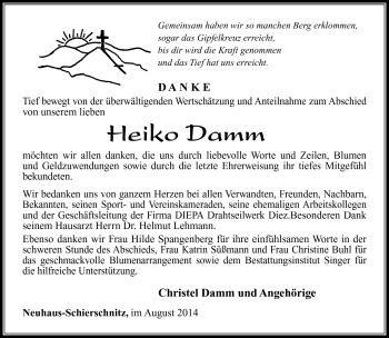 Traueranzeige von Heiko Damm von Südthüringer Presse