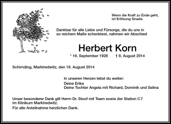 Traueranzeige von Herbert Korn von Frankenpost