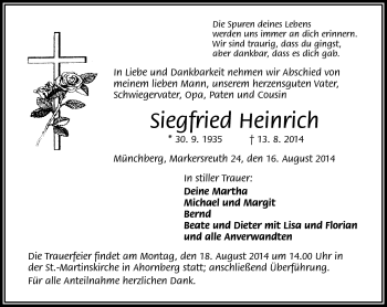 Traueranzeige von Siegfried Heinrich von Frankenpost