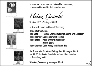 Traueranzeige von Heinz Grambs von Südthüringer Presse