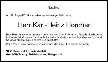 Traueranzeige von Karl-Heinz Horcher von Neue Presse Coburg