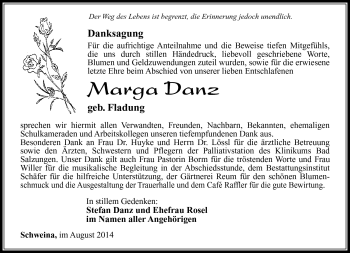Traueranzeige von Marga Danz von Südthüringer Presse