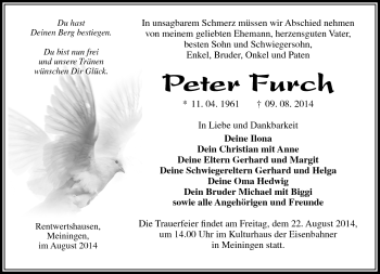Traueranzeige von Peter Fuchs von Südthüringer Presse