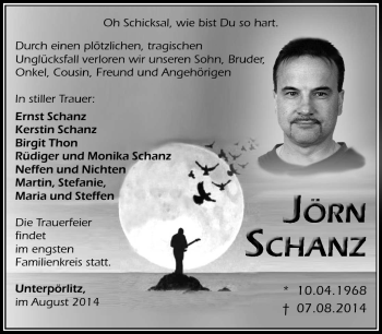 Traueranzeige von Jörn Schanz von Südthüringer Presse