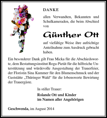 Traueranzeige von Günther Ott von Südthüringer Presse