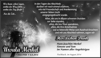Traueranzeige von Merkel Ursula von Südthüringer Presse
