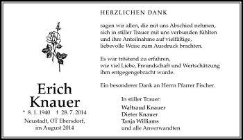 Traueranzeige von Erich Knauer von Neue Presse Coburg