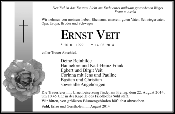 Traueranzeige von Ernst Veit von Südthüringer Presse