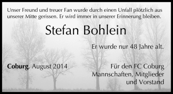 Traueranzeige von Stefan Bohlein von Neue Presse Coburg