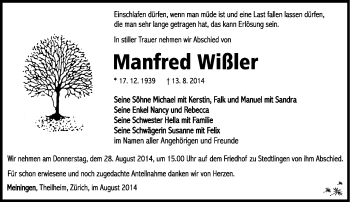 Traueranzeige von Manfred Wißler von Südthüringer Presse