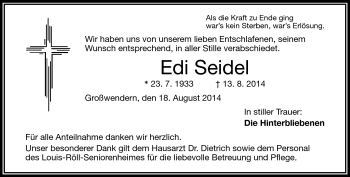 Traueranzeige von Edi Seidel von Frankenpost