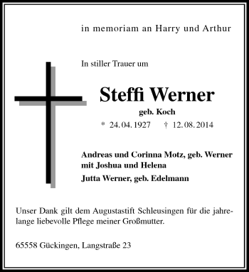 Traueranzeige von Steffi Werner von Südthüringer Presse