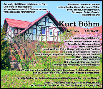 Traueranzeige von Kurt Böhm von Südthüringer Presse