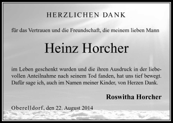 Traueranzeige von Heinz Horcher von Neue Presse Coburg