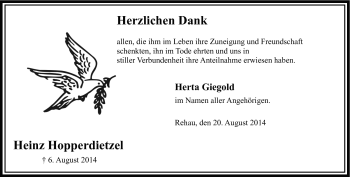 Traueranzeige von Heinz Hopperdietzel von Frankenpost