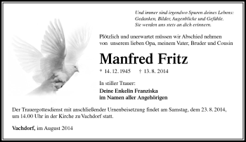 Traueranzeige von Manfred Fritz von Südthüringer Presse
