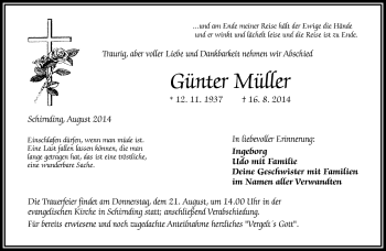 Traueranzeige von Günter Müller von Frankenpost