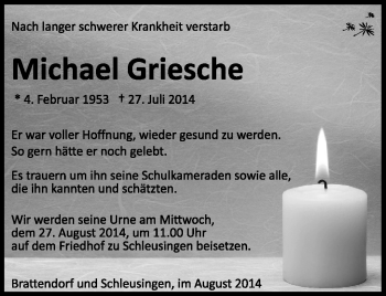 Traueranzeige von Michael Griesche von Südthüringer Presse