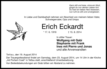 Traueranzeige von Erich Eckardt von Neue Presse Coburg