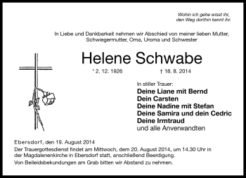Traueranzeige von Helene Schwabe von Neue Presse Coburg