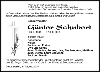 Traueranzeige von Günter Schubert von Südthüringer Presse