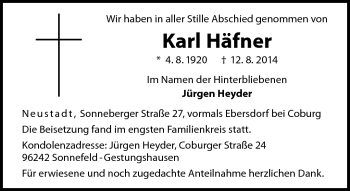 Traueranzeige von Karl Häfner von Neue Presse Coburg