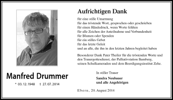 Traueranzeige von Manfred Drummer von Neue Presse Coburg