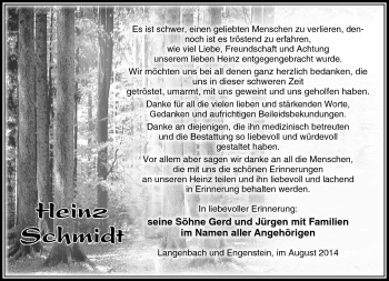 Traueranzeige von Hein Schmidt von Südthüringer Presse
