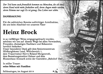 Traueranzeige von Heinz Brock von Südthüringer Presse