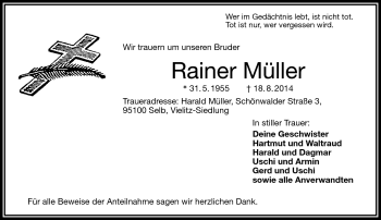 Traueranzeige von Rainer Müller von Frankenpost