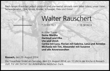 Traueranzeige von Walter Rauschert von Neue Presse Coburg