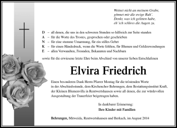 Traueranzeige von Elvira Friedrich von Südthüringer Presse