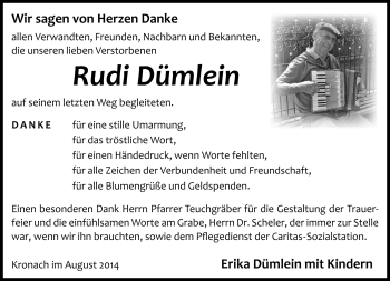Traueranzeige von Erich Dümlein von Neue Presse Coburg
