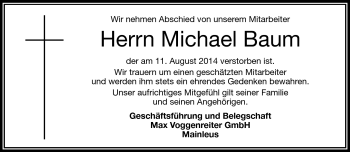 Traueranzeige von Michael Baum von Frankenpost