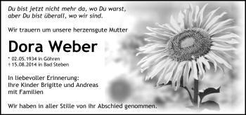 Traueranzeige von Dora Weber von Frankenpost