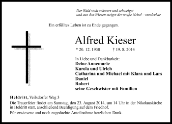 Traueranzeige von Alfred Kieser von Neue Presse Coburg