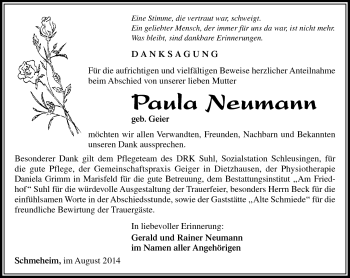 Traueranzeige von Paul Neumann von Südthüringer Presse