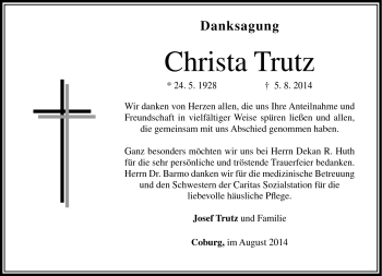 Traueranzeige von Christa Trutz von Neue Presse Coburg