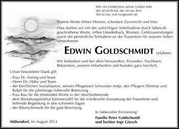 Traueranzeige von Edwin Goldschmidt von Südthüringer Presse