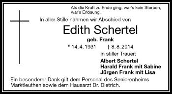 Traueranzeige von Edith Schertel von Frankenpost