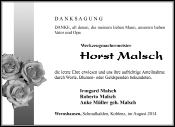 Traueranzeige von Horst Malsch von Südthüringer Presse