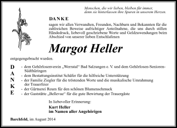 Traueranzeige von Margot Heller von Südthüringer Presse
