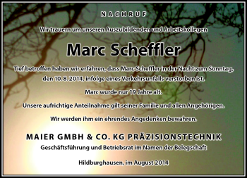 Traueranzeige von Marc Scheffler von Südthüringer Presse